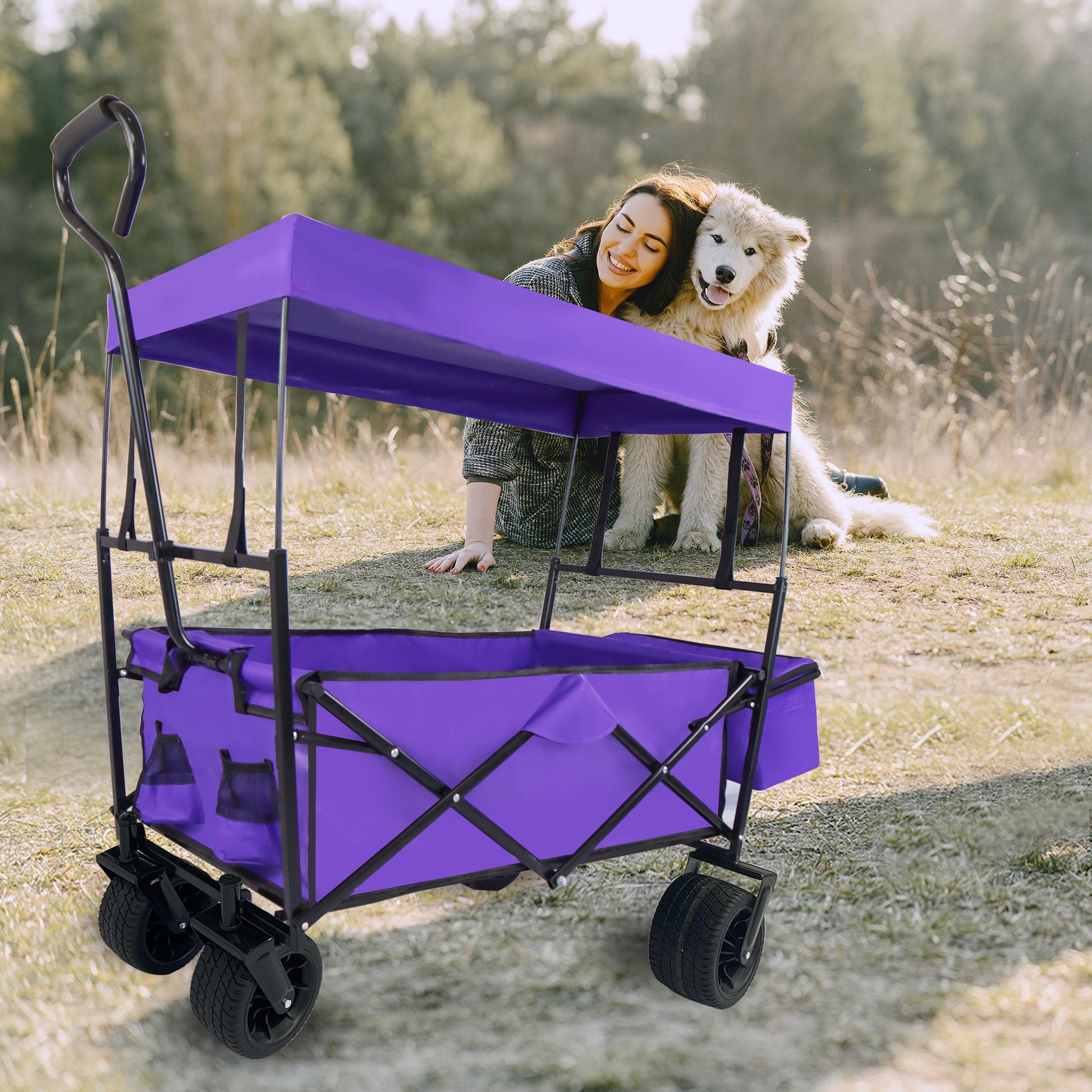 Outdoor Garden Park Utility Kids Wagon Portable Beach Trolley Cart Camping Foldable Folding Wagon Purple Fabric Steel