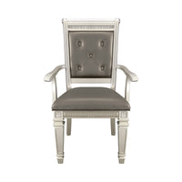 Modern Glam Silver Finish Dining Furniture Set Of 2 Armchairs Gray Faux Leather Upholstered Wooden Dining Room Furniture Silver Dining Room Glam,Modern Arm Chair Wood