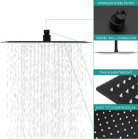 12" Square Rainfall Shower Head Black Top Sprayer matte black-stainless steel
