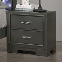 Metallic Gray Color Nightstand Bedroom 1Pc Nightstand Solid Wood Acrylic Hardware 2 Drawers Bedside Table Metallic Grey Gray 2 Drawers Bedroom Bedside Cabinet Classic,Contemporary,Modern Rubberwood Drawers Solid Wood