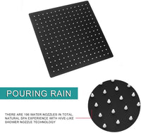 12" Square Rainfall Shower Head Black Top Sprayer matte black-stainless steel