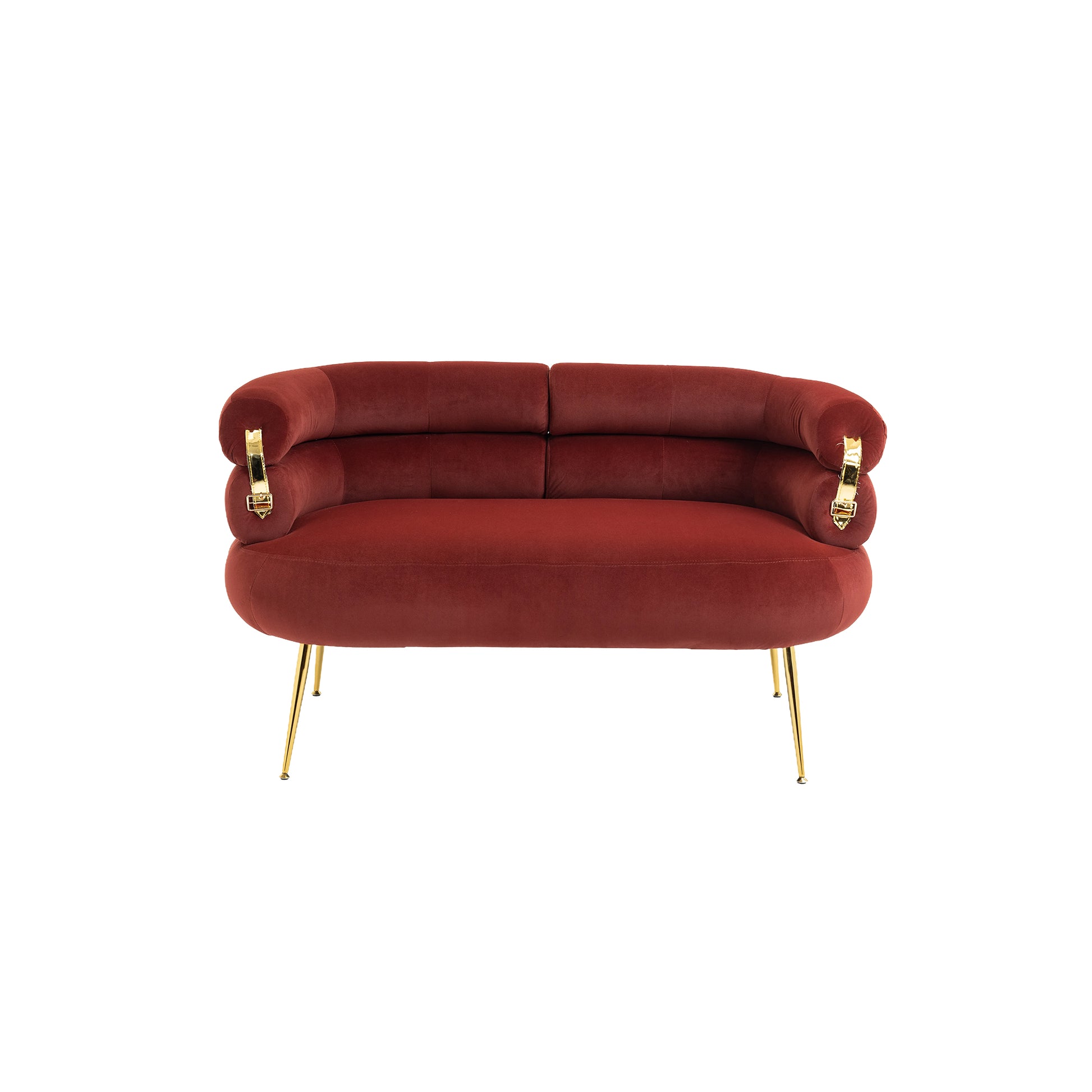 Coolmore Small Loveseat Sofa, Upholstered Mini Couch With Curved Backrest With Stylish Golden Decor, Small Comfy Beautiful Seat Leisure Accent Couch For Living Room, Bedroom, Office Wine Red Wine Red Foam Velvet