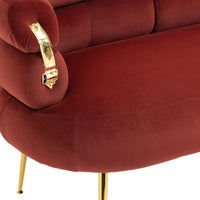 Coolmore Small Loveseat Sofa, Upholstered Mini Couch With Curved Backrest With Stylish Golden Decor, Small Comfy Beautiful Seat Leisure Accent Couch For Living Room, Bedroom, Office Wine Red Wine Red Foam Velvet