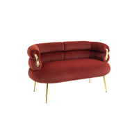 Coolmore Small Loveseat Sofa, Upholstered Mini Couch With Curved Backrest With Stylish Golden Decor, Small Comfy Beautiful Seat Leisure Accent Couch For Living Room, Bedroom, Office Wine Red Wine Red Foam Velvet