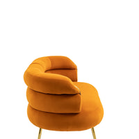 Coolmore Small Loveseat Sofa, Upholstered Mini Couch With Curved Backrest With Stylish Golden Decor, Small Comfy Beautiful Seat Leisure Accent Couch For Living Room, Bedroom, Office Orange Orange Foam Velvet