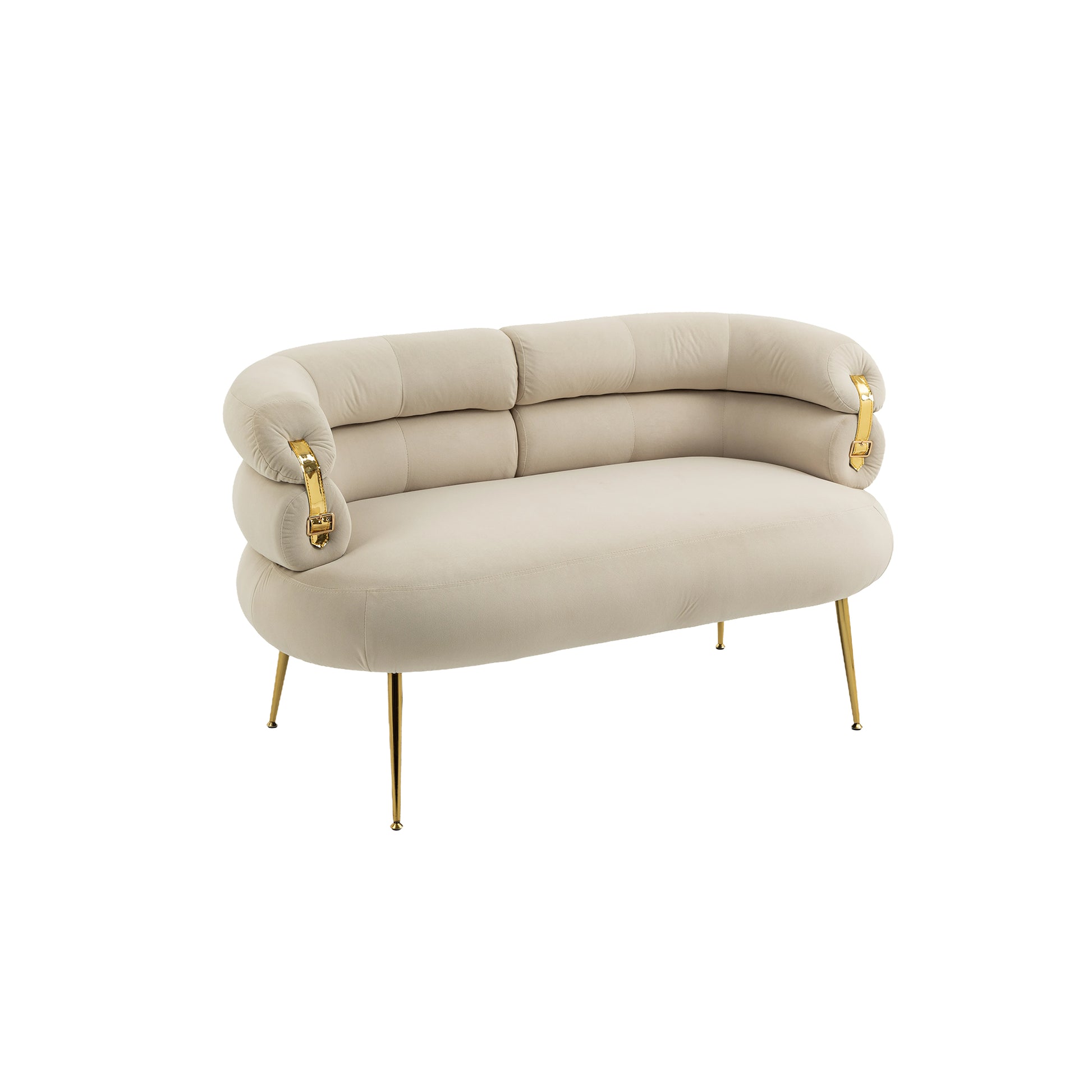 Coolmore Small Loveseat Sofa, Upholstered Mini Couch With Curved Backrest With Stylish Golden Decor, Small Comfy Beautiful Seat Leisure Accent Couch For Living Room, Bedroom, Office Beige Beige Foam Velvet