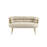 Coolmore Small Loveseat Sofa, Upholstered Mini Couch With Curved Backrest With Stylish Golden Decor, Small Comfy Beautiful Seat Leisure Accent Couch For Living Room, Bedroom, Office Beige Beige Foam Velvet