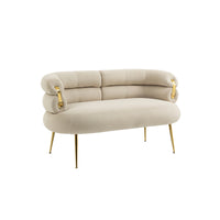 Coolmore Small Loveseat Sofa, Upholstered Mini Couch With Curved Backrest With Stylish Golden Decor, Small Comfy Beautiful Seat Leisure Accent Couch For Living Room, Bedroom, Office Beige Beige Foam Velvet