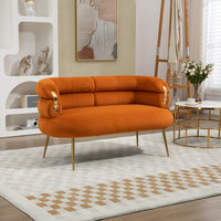 Coolmore Small Loveseat Sofa, Upholstered Mini Couch With Curved Backrest With Stylish Golden Decor, Small Comfy Beautiful Seat Leisure Accent Couch For Living Room, Bedroom, Office Orange Orange Foam Velvet