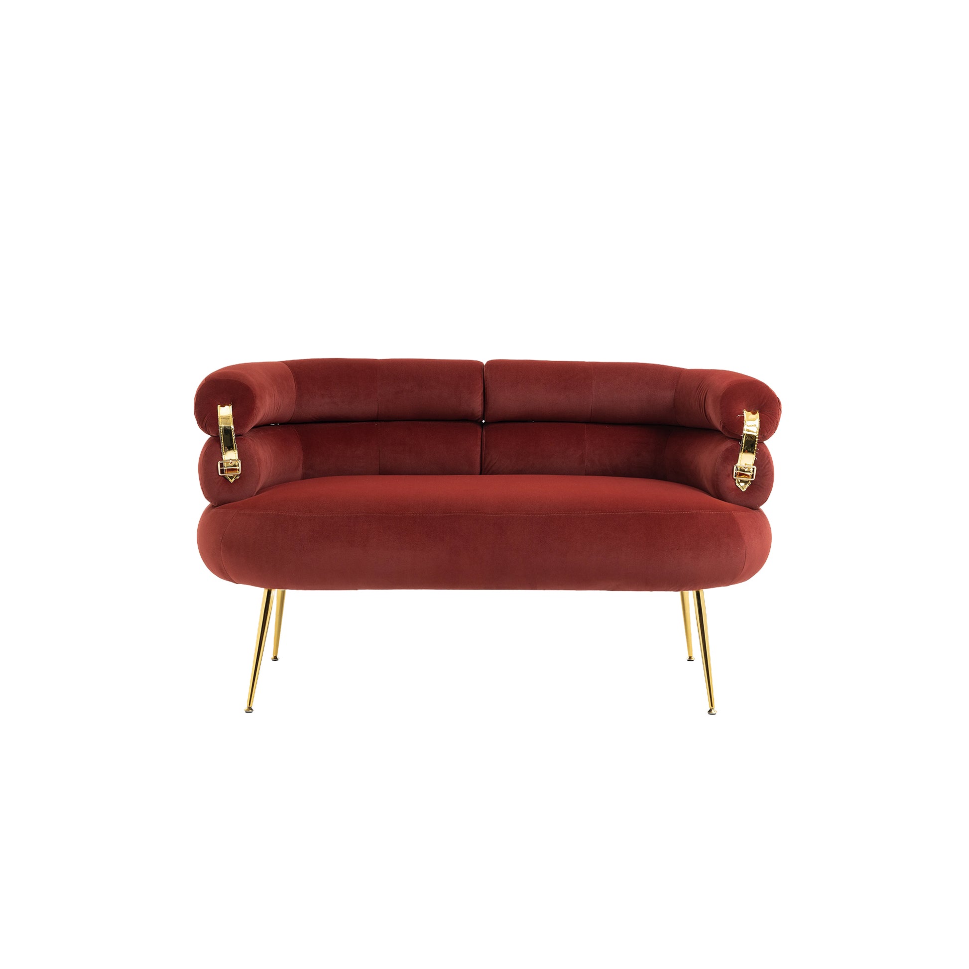 Coolmore Small Loveseat Sofa, Upholstered Mini Couch With Curved Backrest With Stylish Golden Decor, Small Comfy Beautiful Seat Leisure Accent Couch For Living Room, Bedroom, Office Wine Red Wine Red Foam Velvet