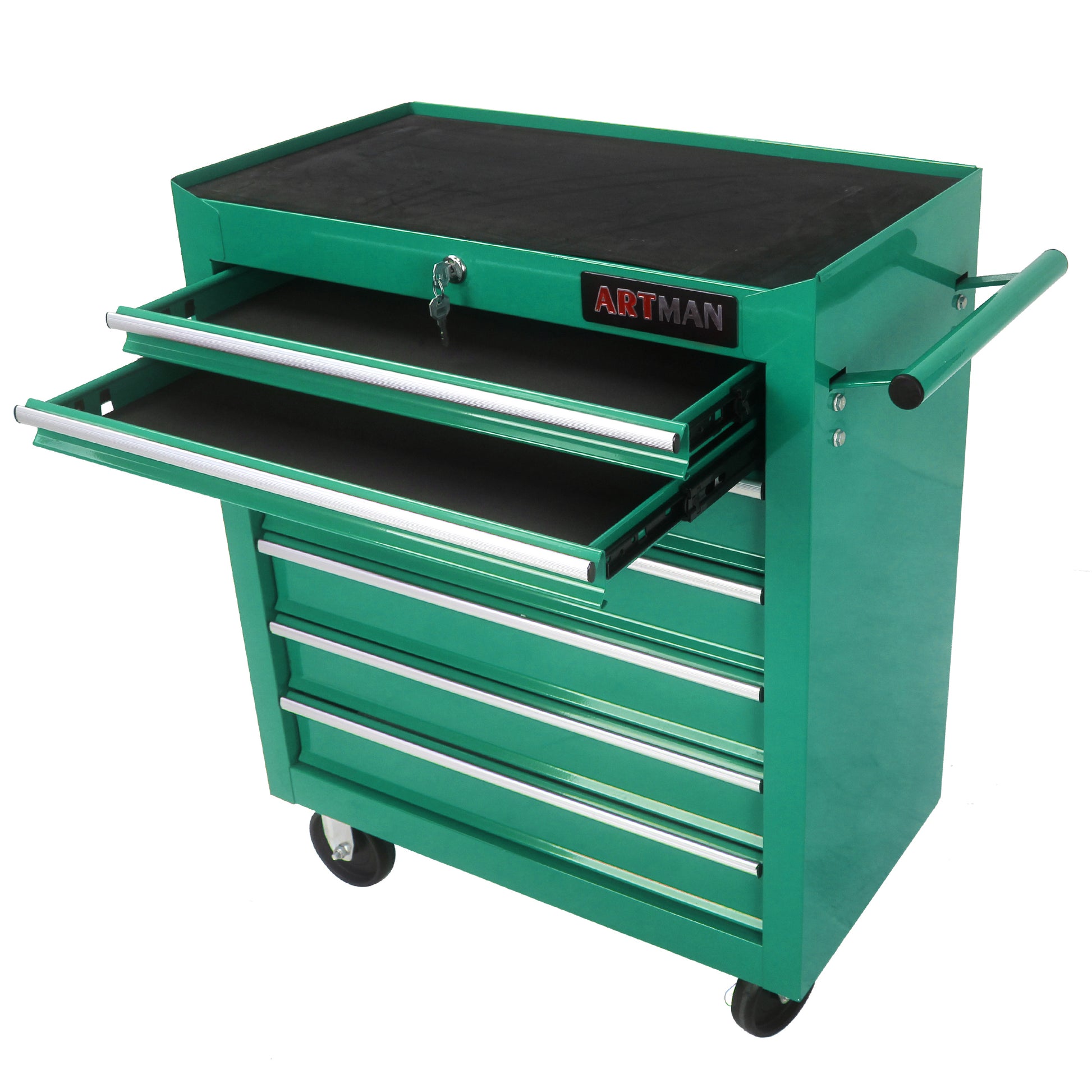 7 Drawers Multifunctional Tool Cart With Wheels Green Green Metal