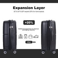 Expandable Hardshell Suitcase Double Spinner Wheels Pp Luggage Sets Lightweight Durable Suitcase With Tsa Lock,3 Piece Set 20 24 28 ,Black Black Polypropylene