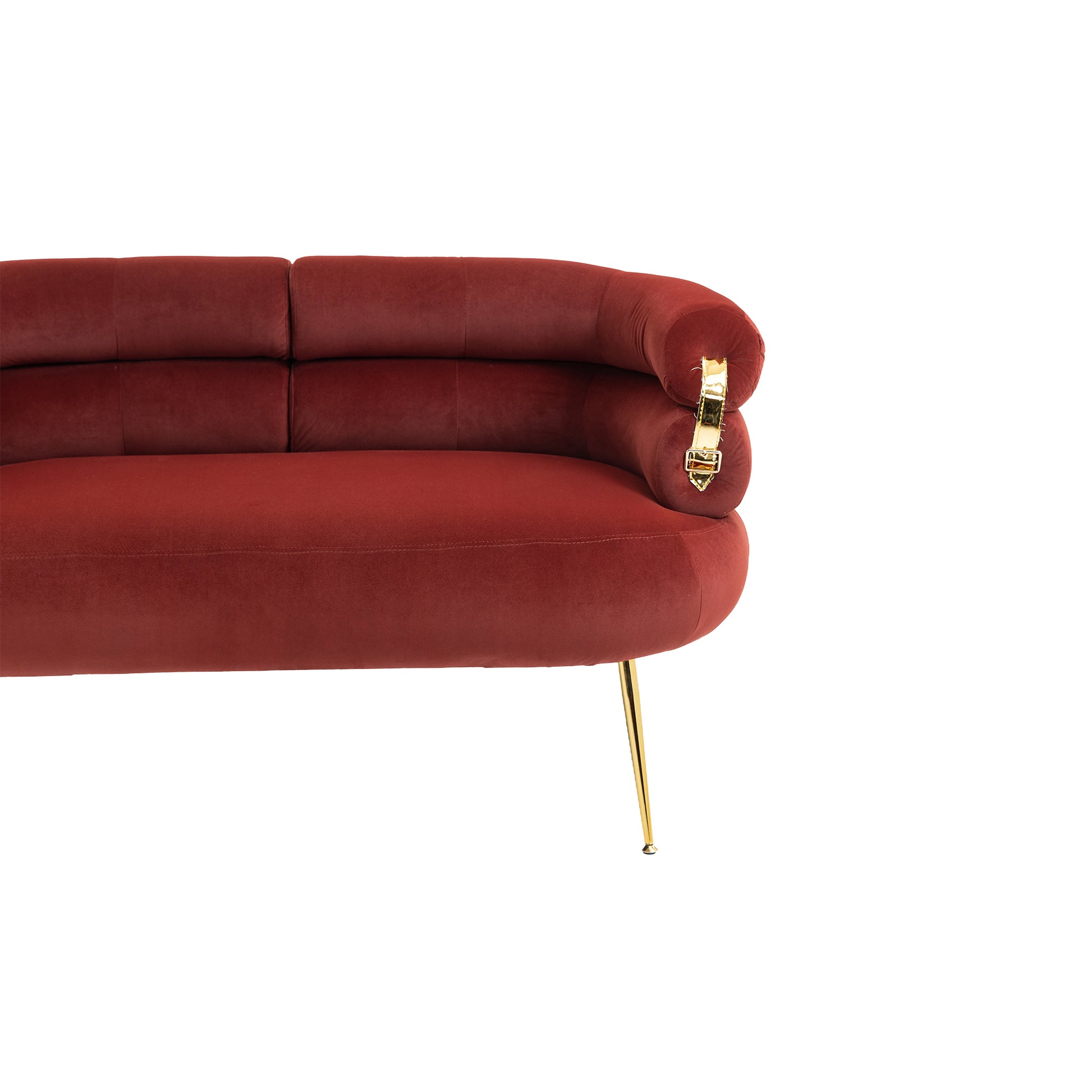 Coolmore Small Loveseat Sofa, Upholstered Mini Couch With Curved Backrest With Stylish Golden Decor, Small Comfy Beautiful Seat Leisure Accent Couch For Living Room, Bedroom, Office Wine Red Wine Red Foam Velvet