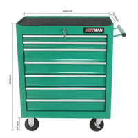 7 Drawers Multifunctional Tool Cart With Wheels Green Green Metal