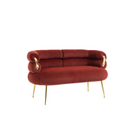 Coolmore Small Loveseat Sofa, Upholstered Mini Couch With Curved Backrest With Stylish Golden Decor, Small Comfy Beautiful Seat Leisure Accent Couch For Living Room, Bedroom, Office Wine Red Wine Red Foam Velvet