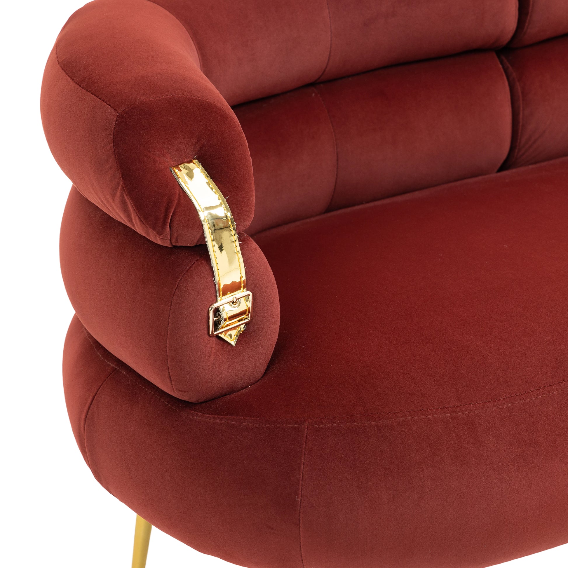 Coolmore Small Loveseat Sofa, Upholstered Mini Couch With Curved Backrest With Stylish Golden Decor, Small Comfy Beautiful Seat Leisure Accent Couch For Living Room, Bedroom, Office Wine Red Wine Red Foam Velvet