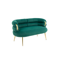 Coolmore Small Loveseat Sofa, Upholstered Mini Couch With Curved Backrest With Stylish Golden Decor, Small Comfy Beautiful Seat Leisure Accent Couch For Living Room, Bedroom, Office Green Green Foam Velvet