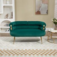 Coolmore Small Loveseat Sofa, Upholstered Mini Couch With Curved Backrest With Stylish Golden Decor, Small Comfy Beautiful Seat Leisure Accent Couch For Living Room, Bedroom, Office Green Green Foam Velvet