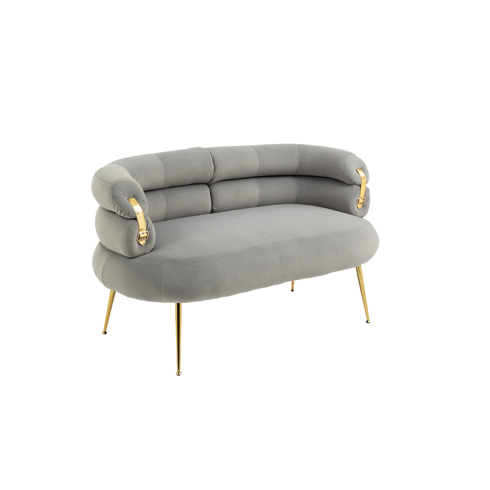 Coolmore Small Loveseat Sofa, Upholstered Mini Couch With Curved Backrest With Stylish Golden Decor, Small Comfy Beautiful Seat Leisure Accent Couch For Living Room, Bedroom, Office Gray Gray Foam Velvet