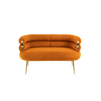 Coolmore Small Loveseat Sofa, Upholstered Mini Couch With Curved Backrest With Stylish Golden Decor, Small Comfy Beautiful Seat Leisure Accent Couch For Living Room, Bedroom, Office Orange Orange Foam Velvet