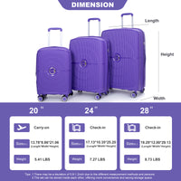 Expandable Hardshell Suitcase Double Spinner Wheels Pp Luggage Sets Lightweight Durable Suitcase With Tsa Lock,3 Piece Set 20 24 28 Purple Purple Polypropylene