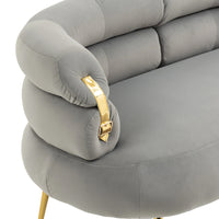 Coolmore Small Loveseat Sofa, Upholstered Mini Couch With Curved Backrest With Stylish Golden Decor, Small Comfy Beautiful Seat Leisure Accent Couch For Living Room, Bedroom, Office Gray Gray Foam Velvet