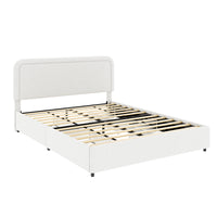 Same As B083119690 Liv Queen Size Ivory Boucle Upholstered Platform Bed With Patented 4 Drawers Storage, Curved Stitched Tufted Headboard, Wooden Slat Mattress Support, No Box Spring Needed Box