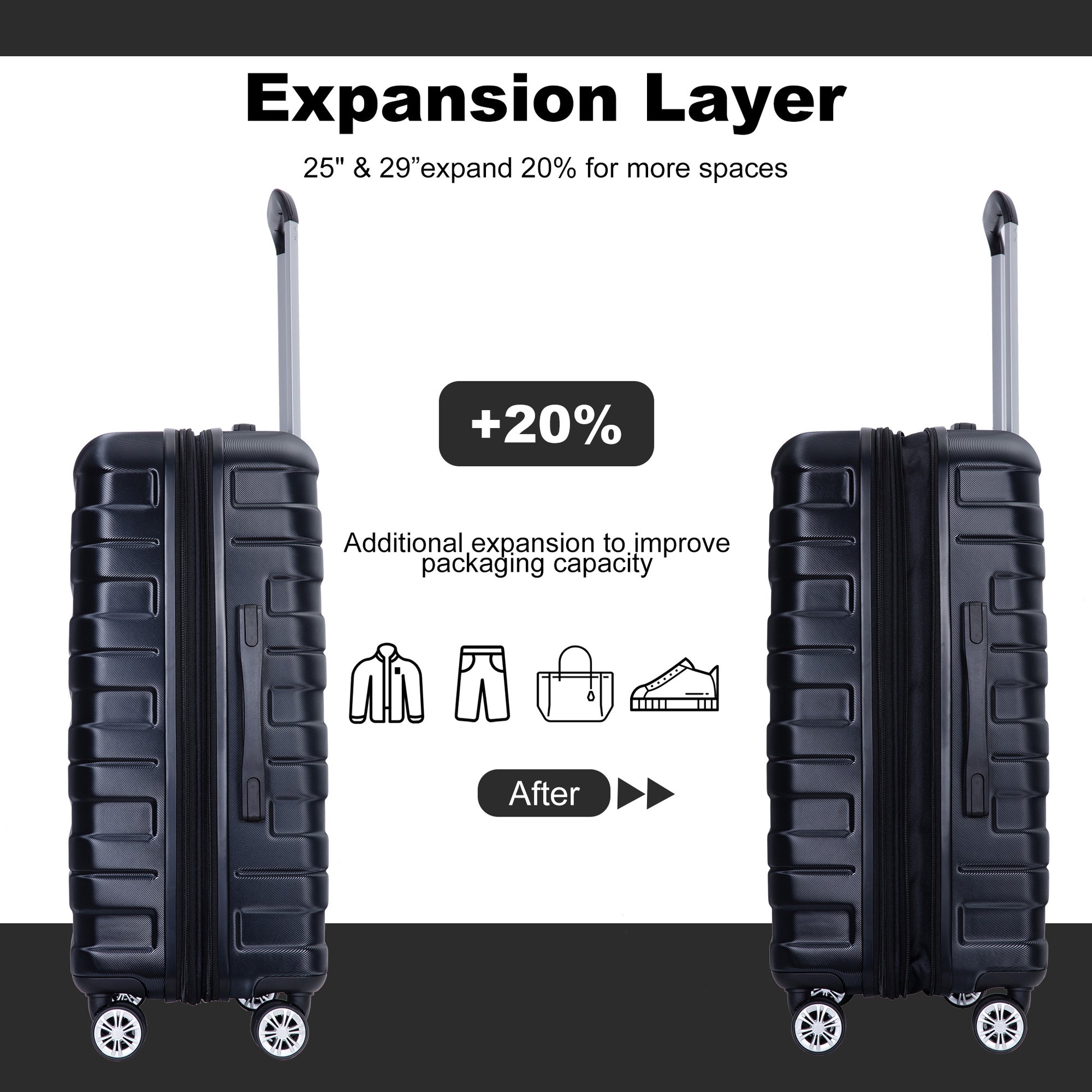 3 Piece Luggage Sets Pc Lightweight & Durable Expandable Suitcase With Two Hooks, Double Spinner Wheels, Tsa Lock, 21 25 29 Black Black Pc