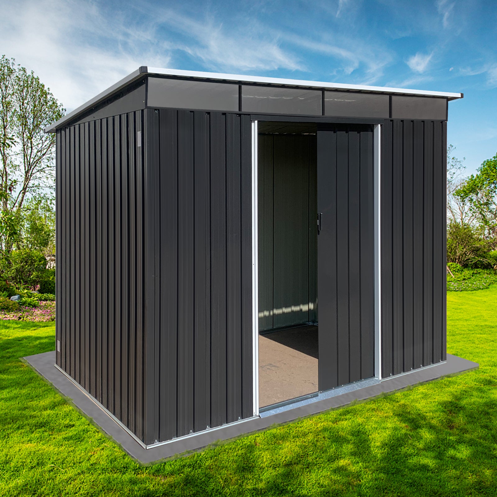 Metal Garden Sheds 6Ftx8Ft Outdoor Acrylic Total Black Iron Plastic