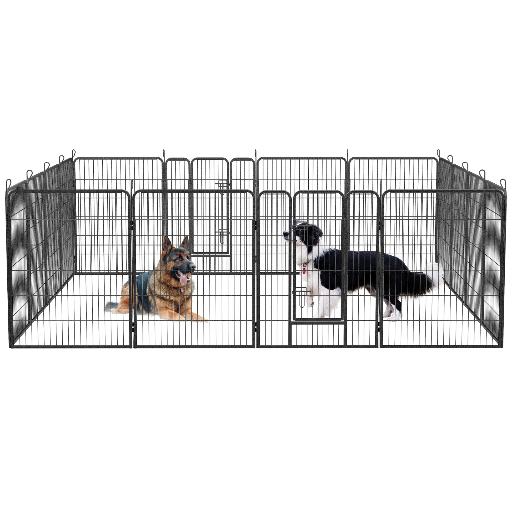 Dog Playpen Outdoor, 16 Panels Dog Pen 40" Height Dog Fence Exercise Pen With Doors For Large Medium Small Dogs, Portable Pet Playpen For Yard, Rv, Camping, Hammer Paint Finish Black Metal