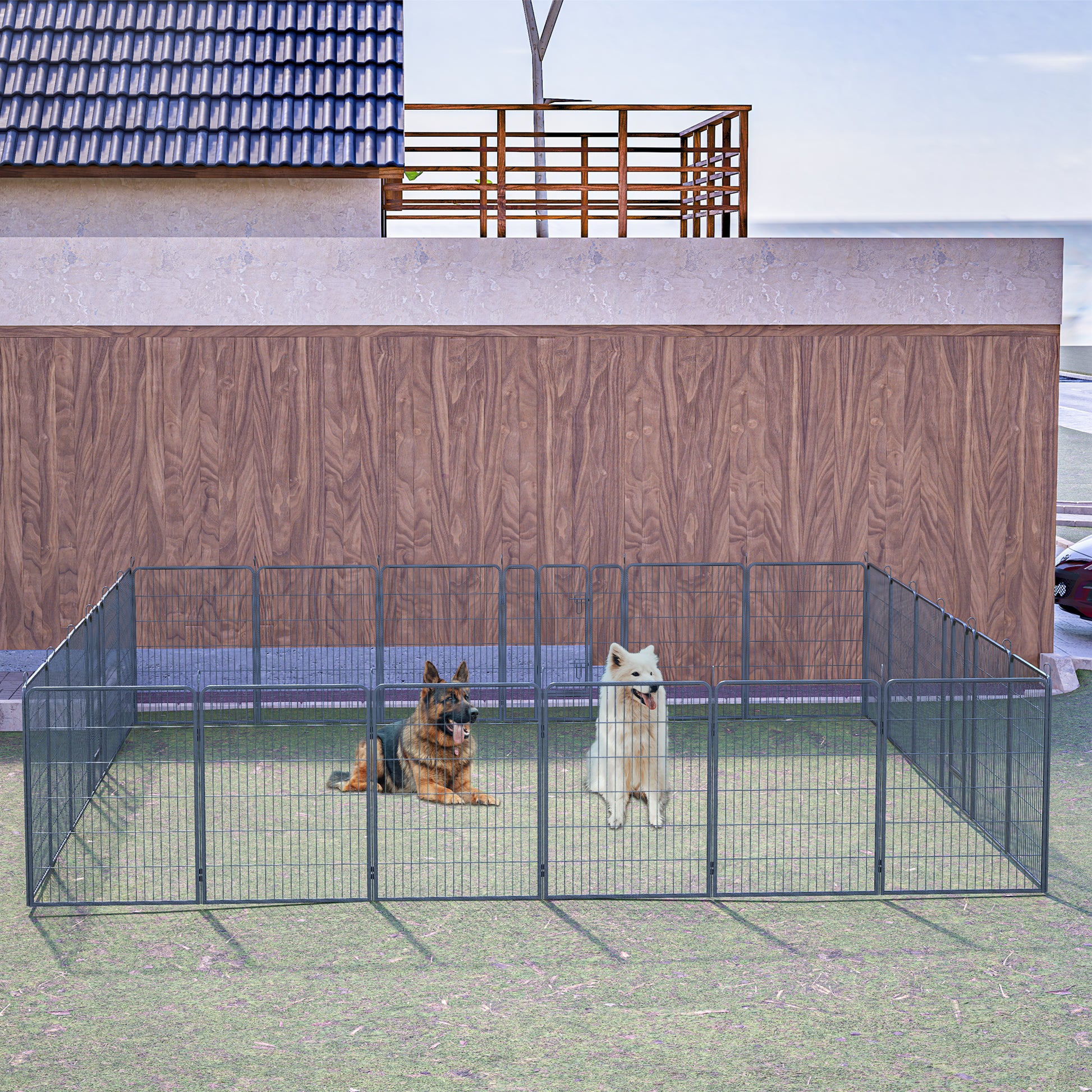 Dog Playpen Foldable 24 Panels Dog Pen 40" Height Pet Enclosure Dog Fence Outdoor With Lockable Door For Large Medium Small Dogs,Puppy Playpen,Rv,Camping Pet Fence Black Metal