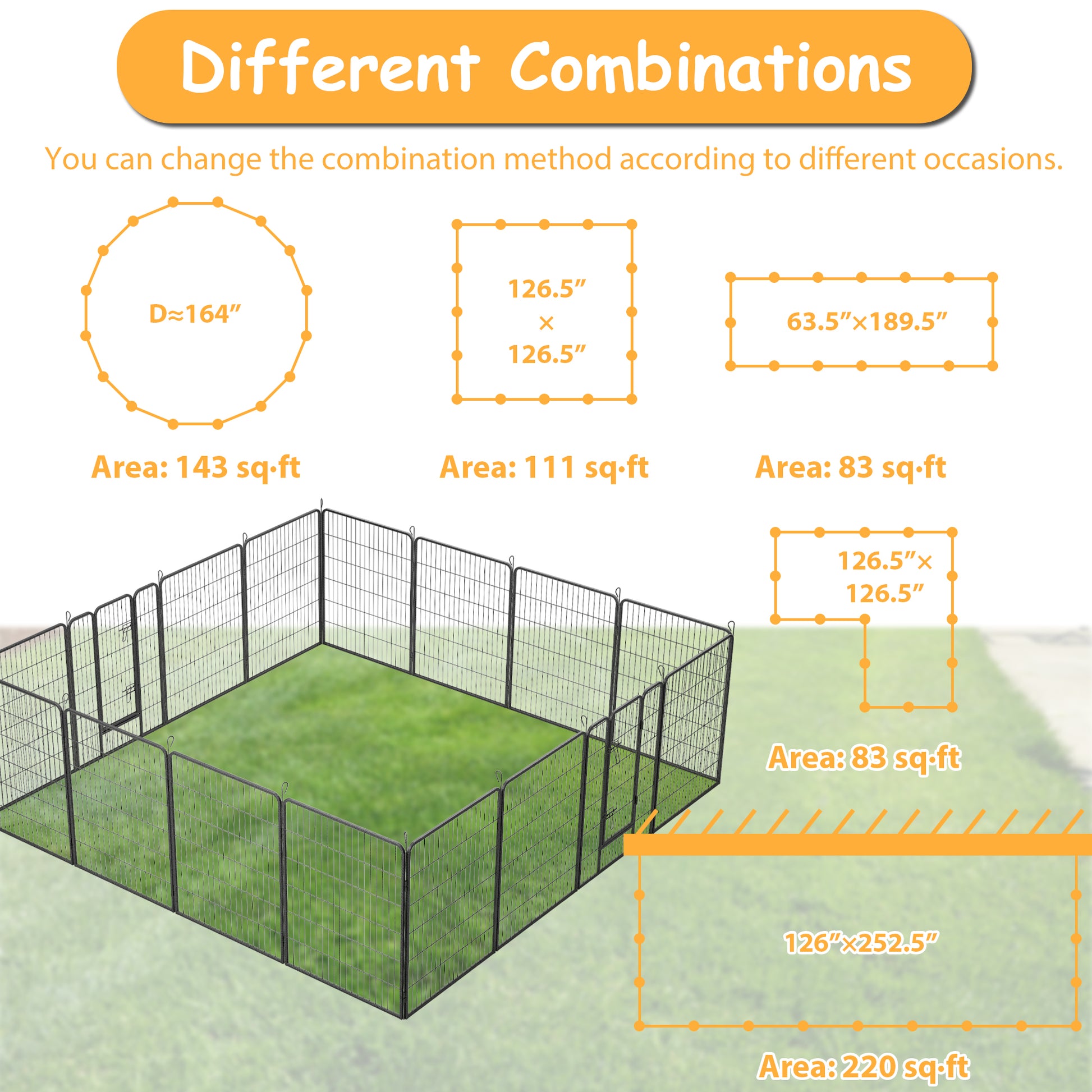 Dog Playpen Outdoor, 16 Panels Dog Pen 40" Height Dog Fence Exercise Pen With Doors For Large Medium Small Dogs, Portable Pet Playpen For Yard, Rv, Camping, Hammer Paint Finish Black Metal