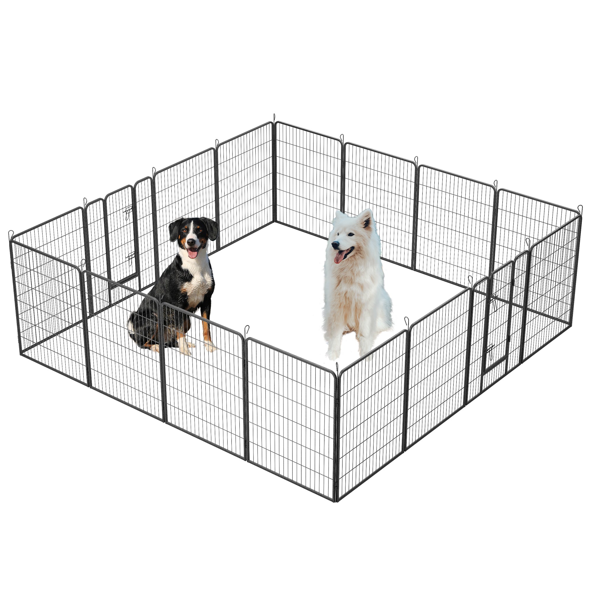 Dog Playpen Outdoor, 16 Panels Dog Pen 40" Height Dog Fence Exercise Pen With Doors For Large Medium Small Dogs, Portable Pet Playpen For Yard, Rv, Camping, Hammer Paint Finish Black Metal