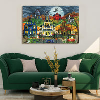 Drop Ping Framed Canvas Wall Art Decor Painting For Halloween, Haunted Ghost Town Painting For Halloween Gift, Decoration For Halloween Office Living Room, Bedroom Decor Ready To Hang Rectangle Framed Multicolor Halloween Oversized 41In Canvas Cultures