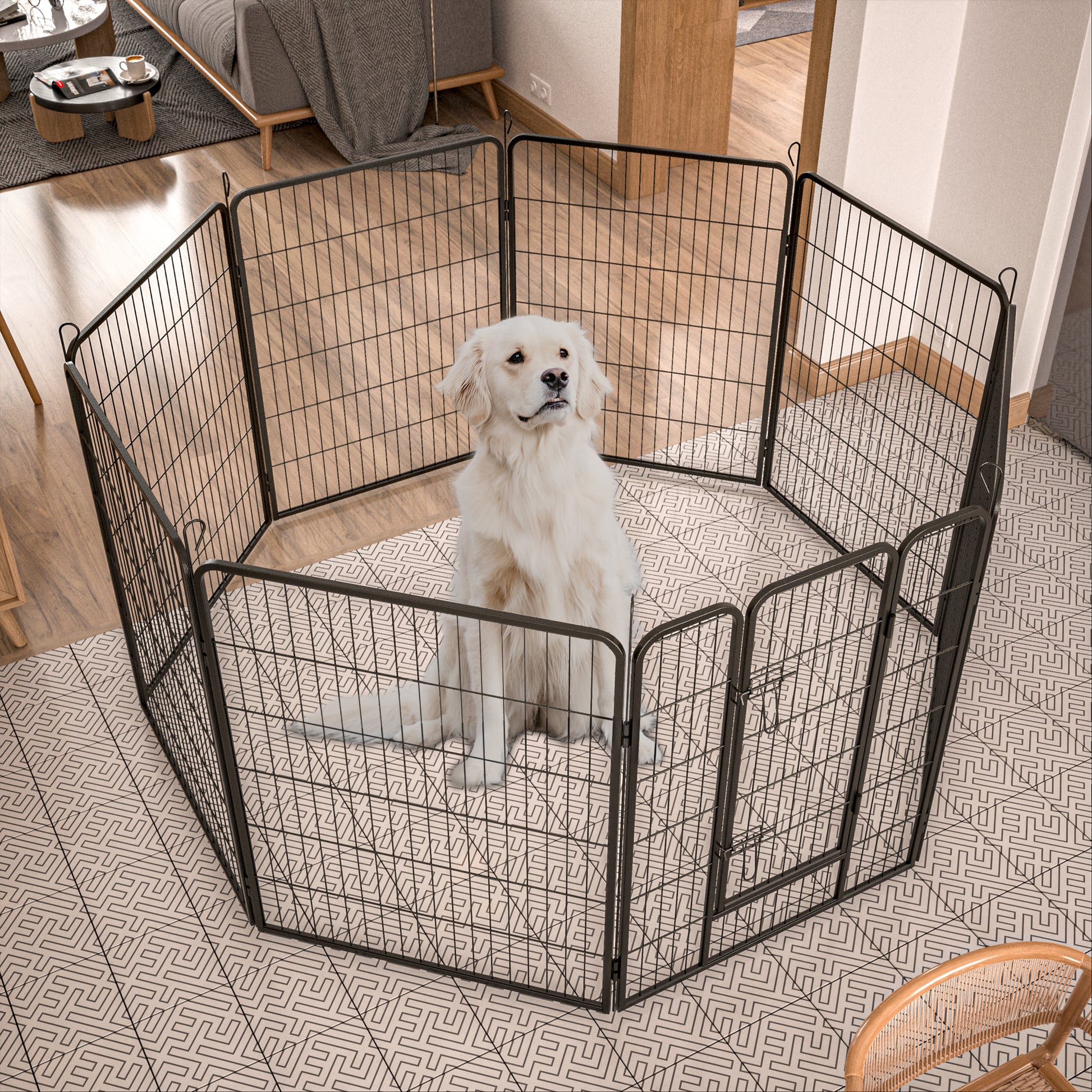 Heavy Duty Dog Pens Outdoor Dog Fence Dog Playpen For Large Dogs, 40"Dog Kennel Outdoor Pet Playpen With Doors 8 Panels Metal Exercise Pens Puppy Playpen Temporary Camping Fence For The Yard Black