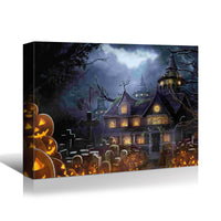 Drop Ping Framed Canvas Wall Art Decor Painting For Halloween, Haunted Jack O Lanterns Farm Painting For Halloween Gift, Decoration For Halloween Office Living Room, Bedroom Decor Ready To Hang Rectangle Framed Multicolor Halloween Oversized 41In Canvas