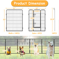 Dog Pens Outdoor 32" Height Foldable 16 Panels Heavy Duty Metal Portable Dog Playpen Indoor Anti Rust Exercise Dog Fence With Doors For Large Medium Small Pets Play Pen For Rv Camping Yard Black