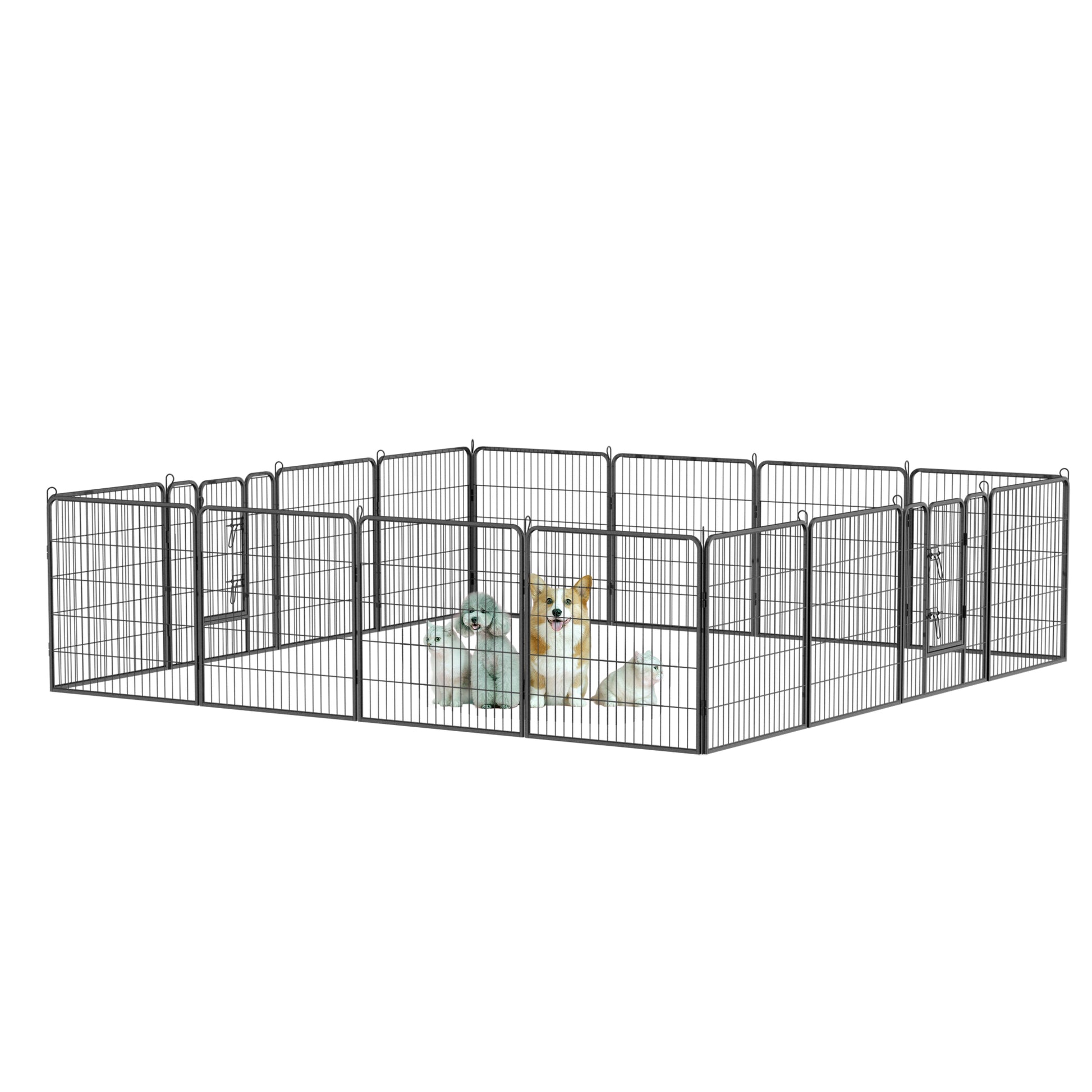 Dog Pens Outdoor 32" Height Foldable 16 Panels Heavy Duty Metal Portable Dog Playpen Indoor Anti Rust Exercise Dog Fence With Doors For Large Medium Small Pets Play Pen For Rv Camping Yard Black