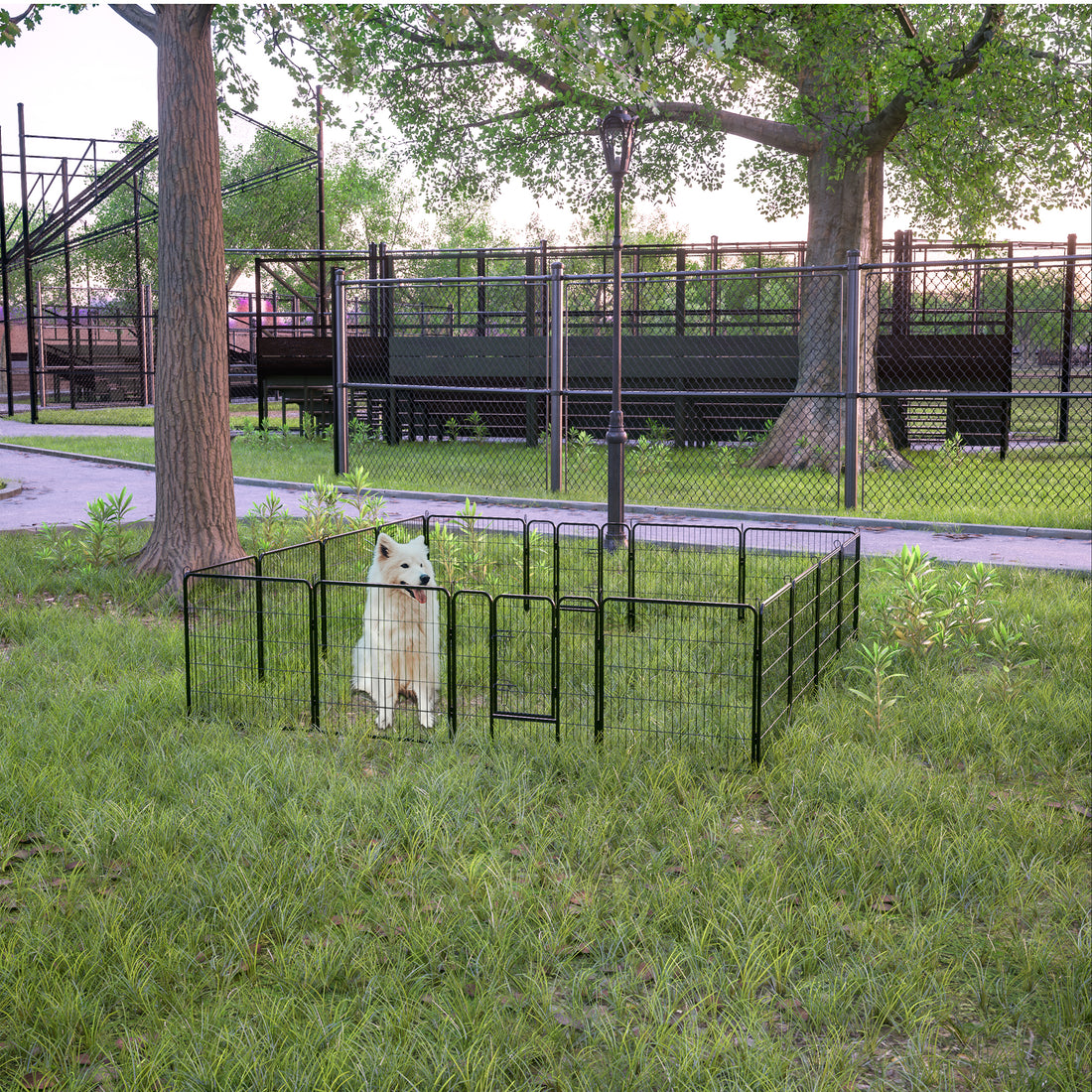 Dog Pens Outdoor 32" Height Foldable 16 Panels Heavy Duty Metal Portable Dog Playpen Indoor Anti Rust Exercise Dog Fence With Doors For Large Medium Small Pets Play Pen For Rv Camping Yard Black