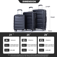 3 Piece Luggage Sets Pc Lightweight & Durable Expandable Suitcase With Two Hooks, Double Spinner Wheels, Tsa Lock, 21 25 29 Black Black Pc