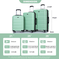 3 Piece Luggage Sets Pc Lightweight & Durable Expandable Suitcase With Two Hooks, Double Spinner Wheels, Tsa Lock, 21 25 29 Light Green Light Green Pc