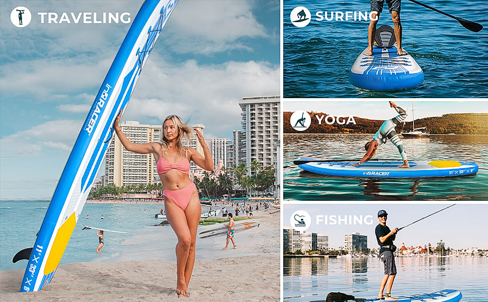 Inqracer 11' 10'6" Inflatable Stand Up Paddle Board With Free Premium Sup Accessories & Backpack Blue Pvc