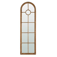 24X79" Half Round Elongated Mirror With Decorative Window Look Classic Architecture Style Solid Fir Wood Interior Decor Brown Wood Glass