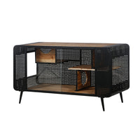 55.12 "Spacious Cat House With Tempered Glass, For Living Room, Hallway, Study And Other Spaces Black Brown Metal & Wood