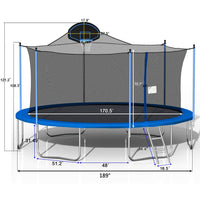 16Ft Trampoline For Adults & Kids With Basketball Hoop, Double Sided Cover,Outdoor Trampolines W Ladder And Safety Enclosure Net For Kids And Adults Blue Metal