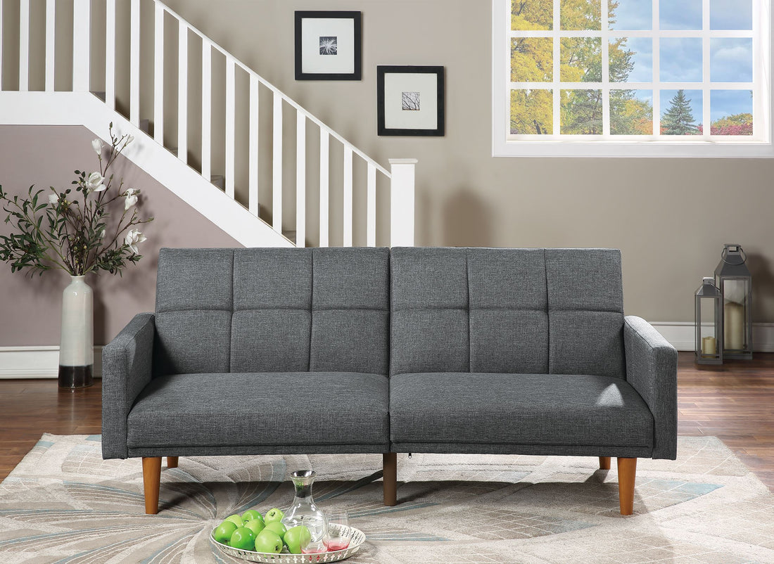 Adjustable Sofa In Black Faux Leather Gray Fabric