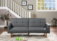 Adjustable Sofa In Black Faux Leather Gray Fabric