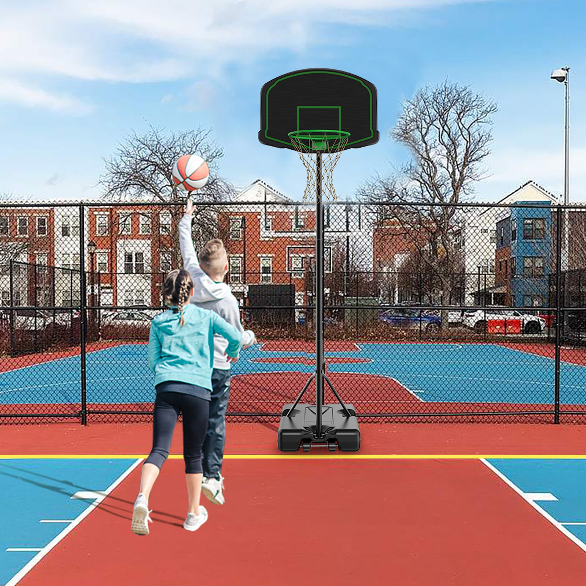Basketball Hoop System Stand With 30In Backboard, Height Adjustable 60Inch 78Inch For Indoor Outdoor, Fillable Base With Wheels For Kids, Youth Black Steel