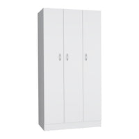 Ohio Armoire Wardrobe With 3 Doors, 2 Drawers, And 4 Tier Shelves White White Particle Board