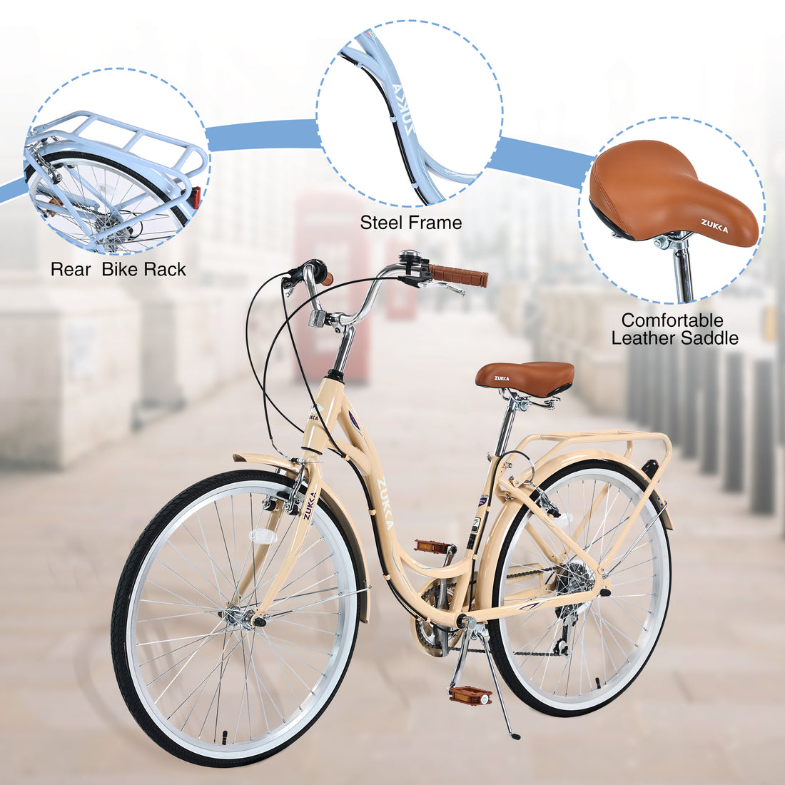 Ladys Bike, 7 Speed, Steel Frame, Multiple Colors Cycling Beige Garden & Outdoor Steel